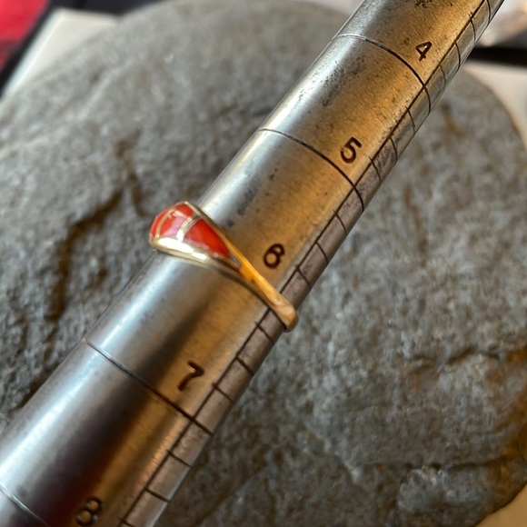 Vintage Zuni Native American Gold Red Coral Ring - Picture 6 of 10